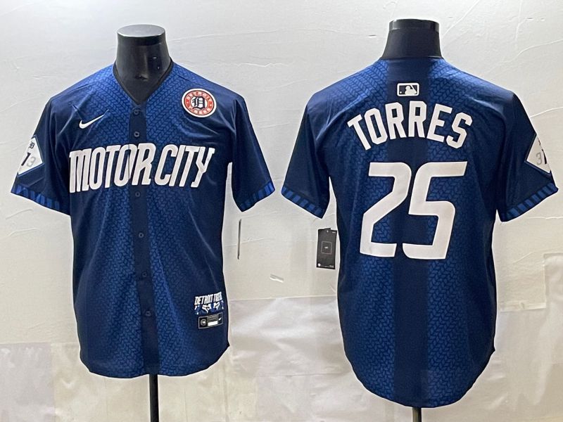 Men 2025 Detroit Tigers 25 Torres Blue Nike MLB Jersey style 7155